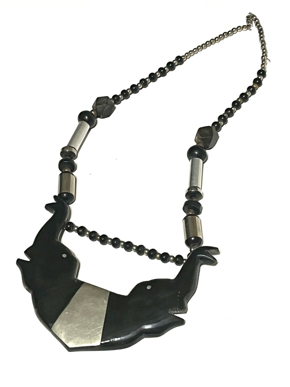 Black and Silver Elephant Pendant Necklace - Women Jewelry